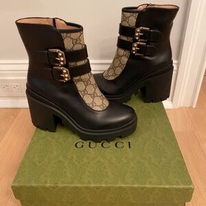 Gucci Black and Brown Heeled Boots